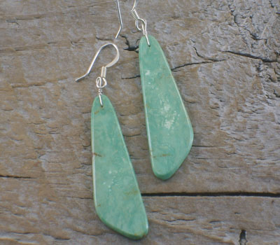Native American Turquoise Slab Earrings green angled